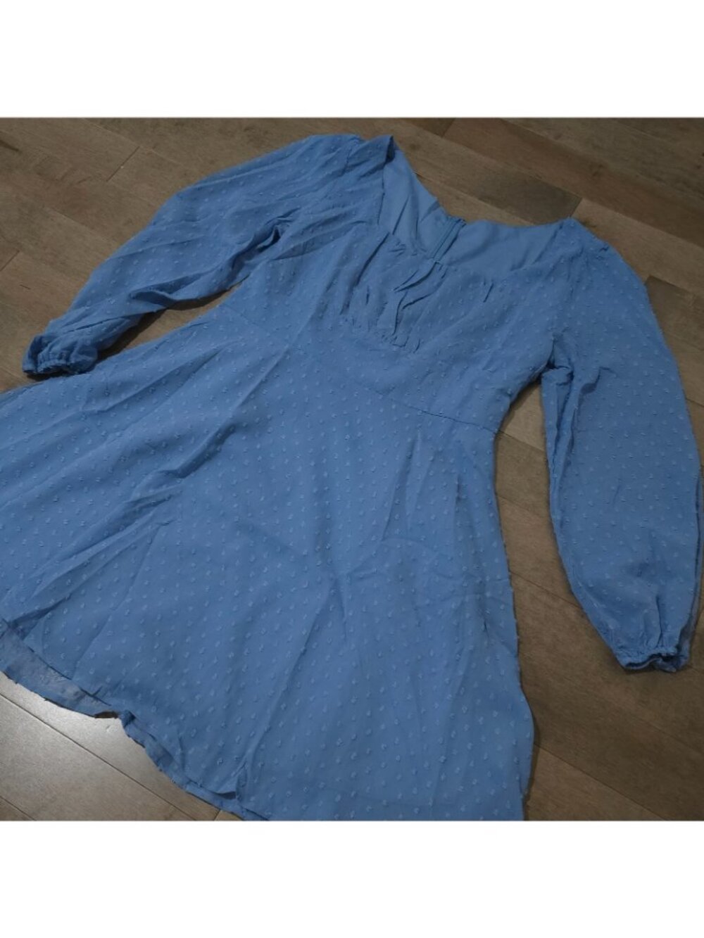 Lyaner Womens Dress Sz L Blue Long Sleeve Cinched Waist Flowy Knee Length - Picture 5 of 12